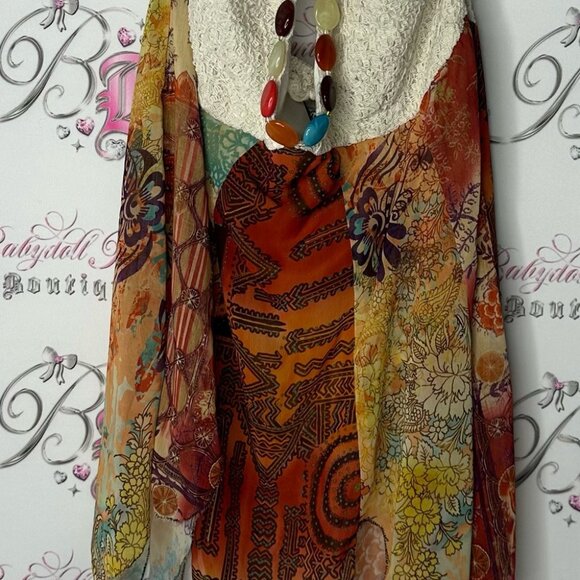 Venus USA tank top halter tie up beaded accent boho floral paisley flowy orange - Picture 6 of 7